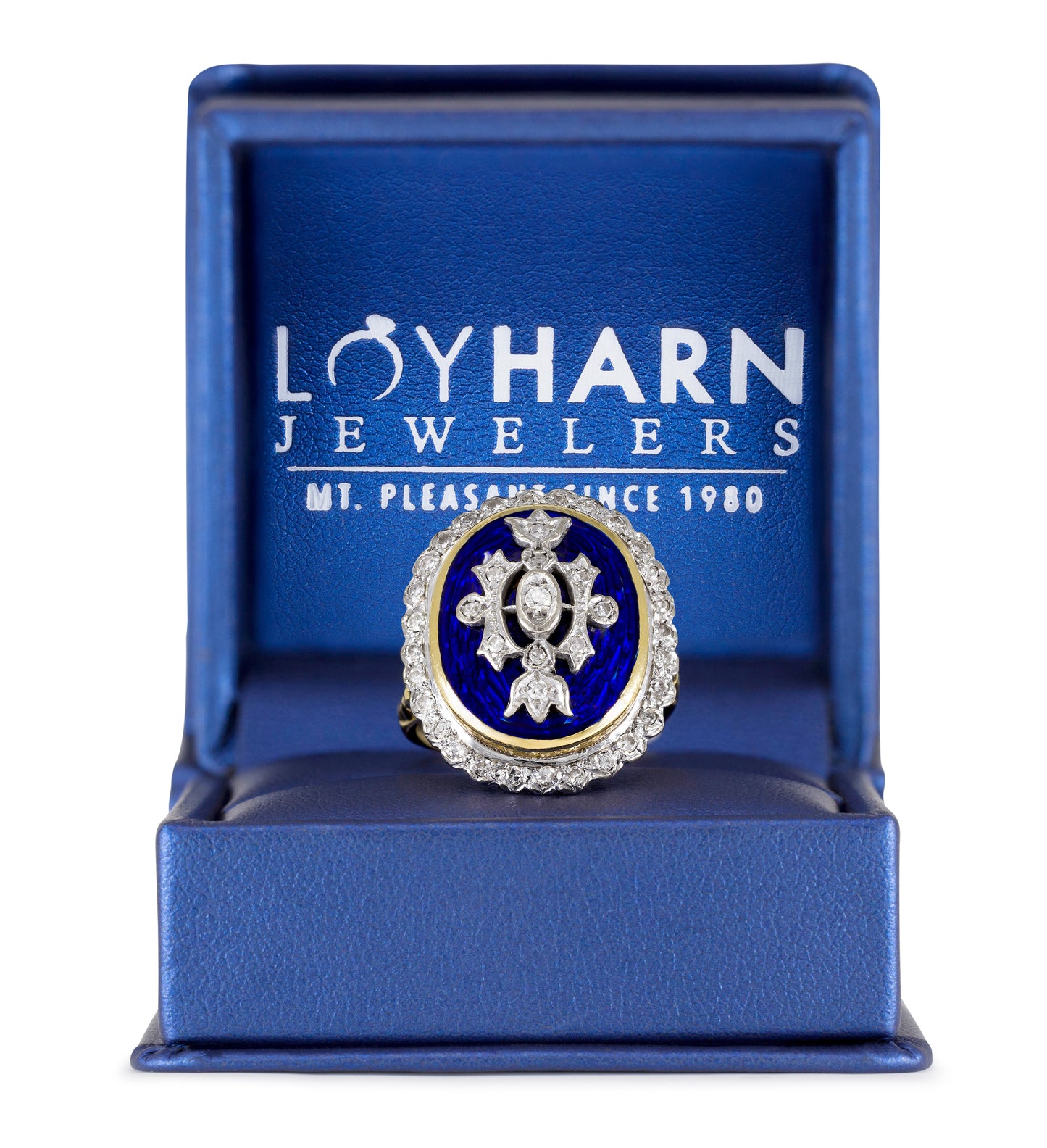 Victorian Guilloche Enamel Crest Ring